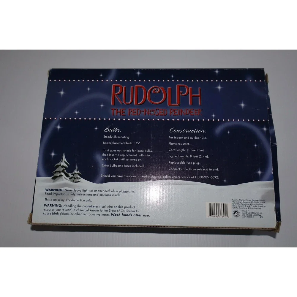 RUDOLPH REINDEER Shaped 10 Lights Holiday Christmas Novelty Set Box TESTED WORKS